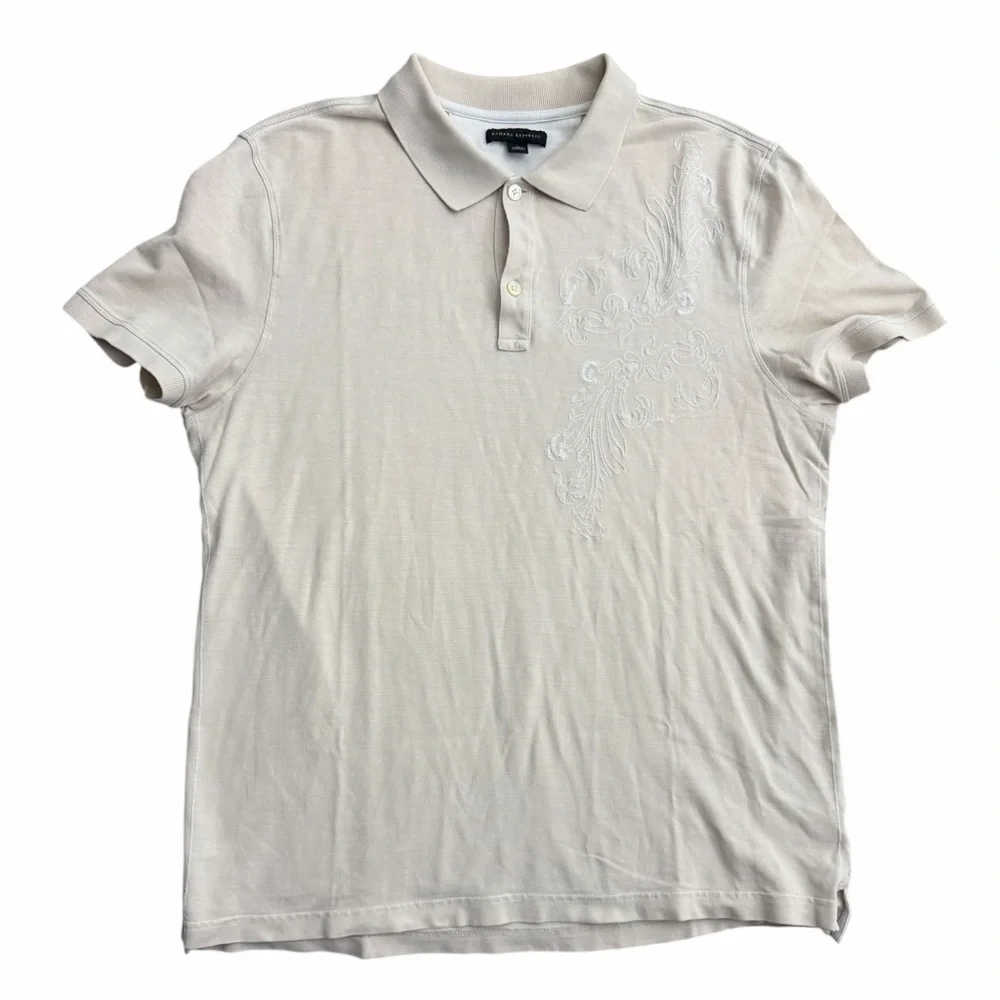 Banana Republic Men’s Large Embroidered Polo Shirt Beige Cream Short Sleeve
